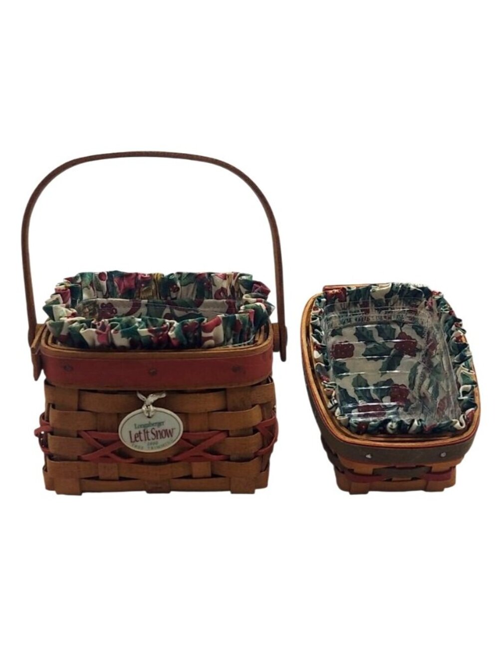 Longaberger 2000 Let It Snow Tree Trimming Basket Set Holly Liners & Protectors